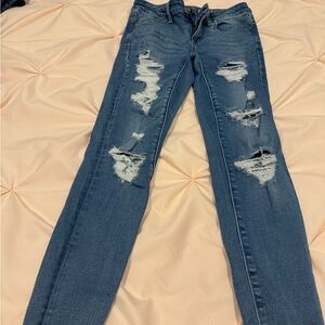 Size 2 short - American Eagle Outfitters Ripped Blue Skinny Jeans
